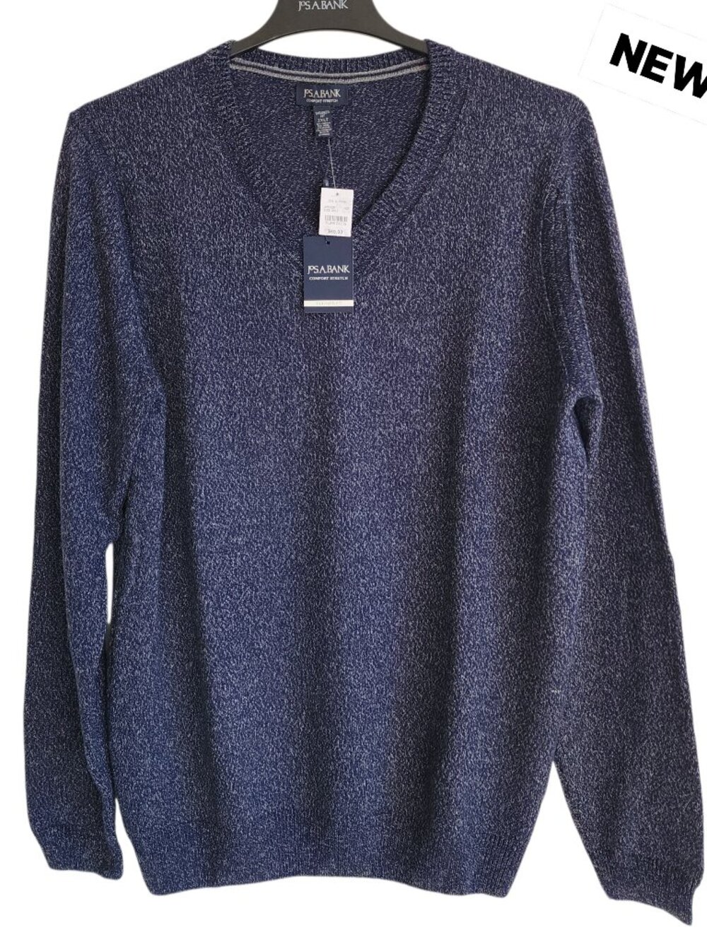 2XLT Sweater Blue Flecked Mens New Jos A Bank Cotton Wool Blend V Neck Navy Tall